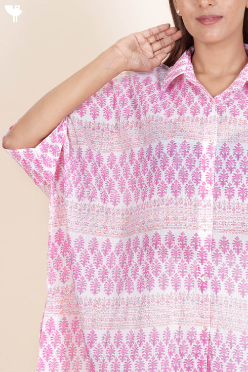 Mulmul Cotton Boxy Shirt In Block Print